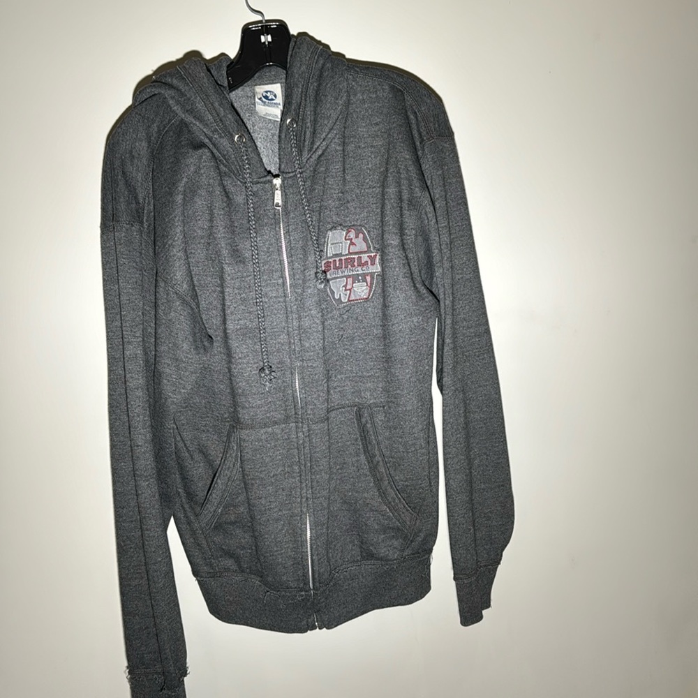 New Agenda by Perrin Mens Large Gray Zip Up Hoodie with Surly Brewing Patch
